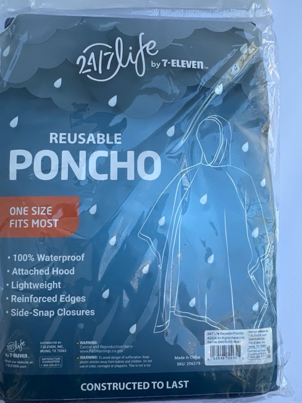 Blue Reusable Rain Poncho